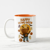 Happy Howl-ween Niedlicher Werwolf Halloween Zweifarbige Tasse (Links)