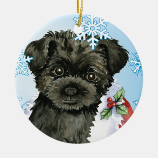 Happy Howliday Affenpinscher Keramikornament (Vorne)