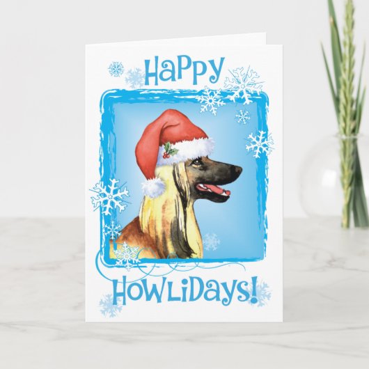 Happy Howliday Afghan Hound Card Feiertagskarte (Vorderseite)