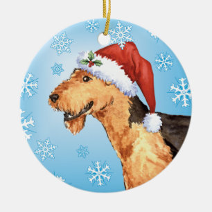 Happy Howliday Airedale Keramik Ornament