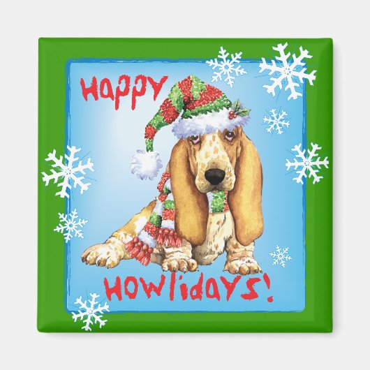 Happy Howliday Basset Magnet (Vorne)
