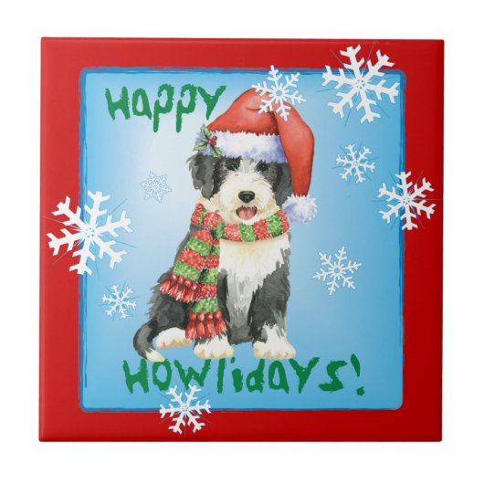 Happy Howliday Beardie Fliese (Vorderseite)
