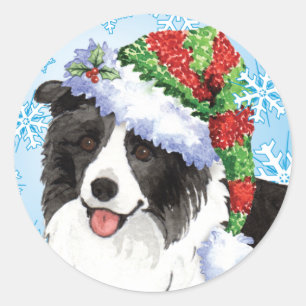 Happy Howliday Border Collie Runder Aufkleber