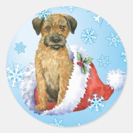 Happy Howliday Border Terrier Runder Aufkleber