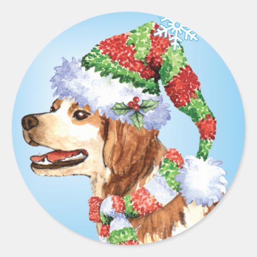 Happy Howliday Brittany Runder Aufkleber (Vorderseite)