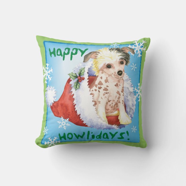 Happy Howliday Chinese Crested Kissen (Vorderseite)