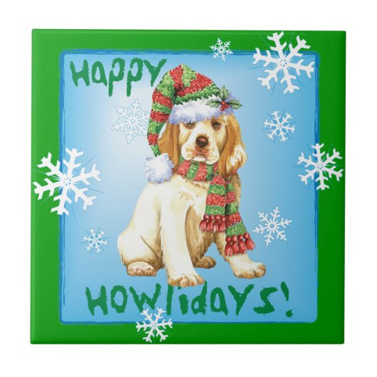 Happy Howliday Clumber Spaniel Fliese (Vorderseite)
