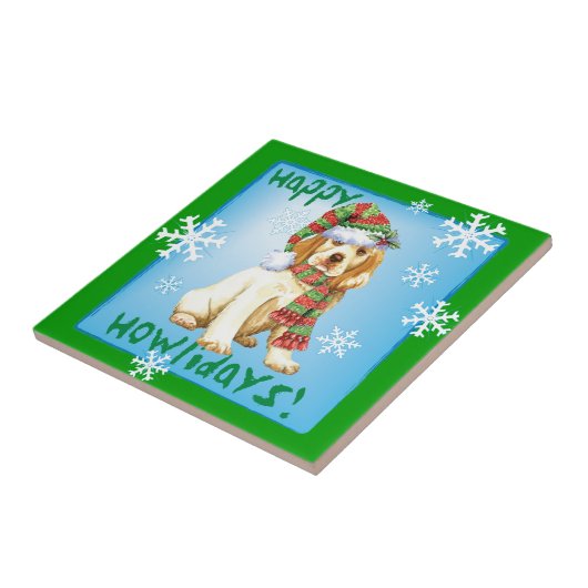 Happy Howliday Clumber Spaniel Fliese (Seite)