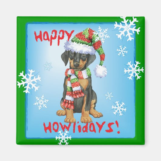Happy Howliday Doberman Magnet (Vorne)