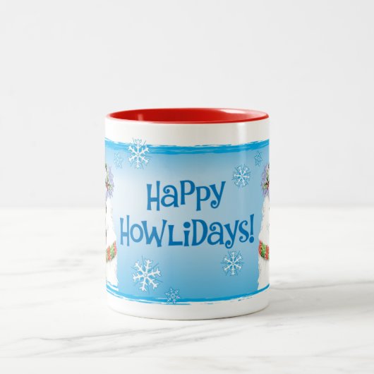 Happy Howliday Eskimo Dog Zweifarbige Tasse (Mittel)