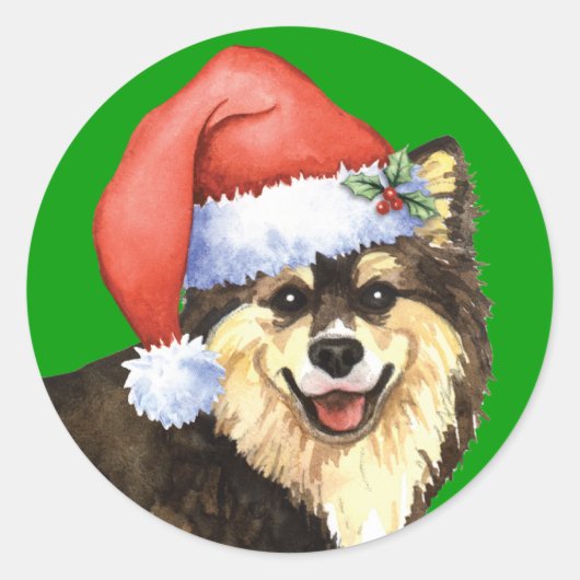 Happy Howliday Finland Lapphund Runder Aufkleber (Vorderseite)