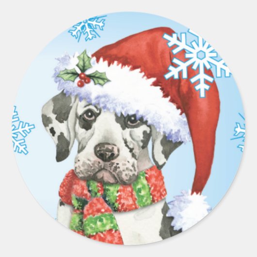 Happy Howliday Great Dane Runder Aufkleber (Vorderseite)