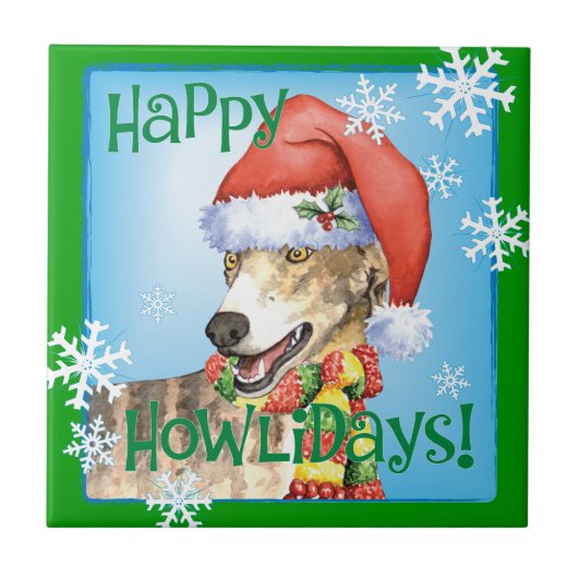 Happy Howliday Greyhound Fliese (Vorderseite)