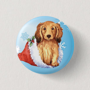 Happy Howliday Langhaarige Dackel Button