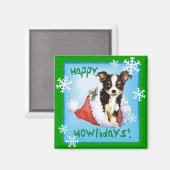 Happy Howliday Long Coat Chihuahua Magnet (Vorderseite/Rückseite)