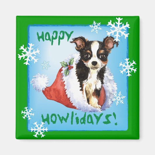 Happy Howliday Long Coat Chihuahua Magnet (Vorne)