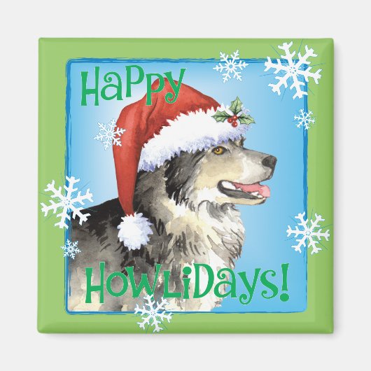 Happy Howliday Malemute Magnet (Vorne)