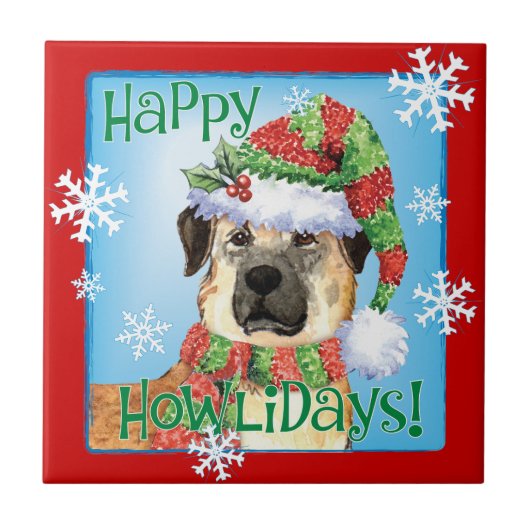 Happy Howlidays Anatolian Shepherd Keramik Tile Fliese (Vorderseite)