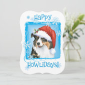 Happy Howlidays Australian Shepherd Feiertagskarte (Stehend Vorderseite)