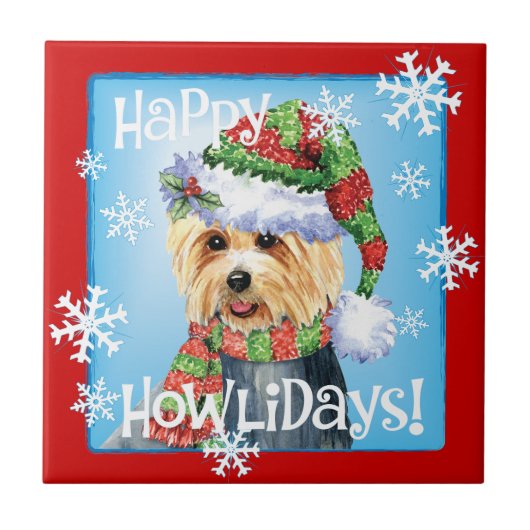 Happy Howlidays Australian Terrier Tile Fliese (Vorderseite)