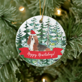 Happy Howlidays Basset Hound Hund Weihnachten Orna Keramik Ornament
