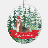 Happy Howlidays Basset Hound Hund Weihnachten Orna Keramik Ornament (Links)