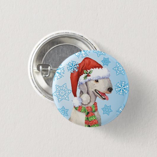 Happy Howlidays Bedlington Terrier Button (Vorne & Hinten)