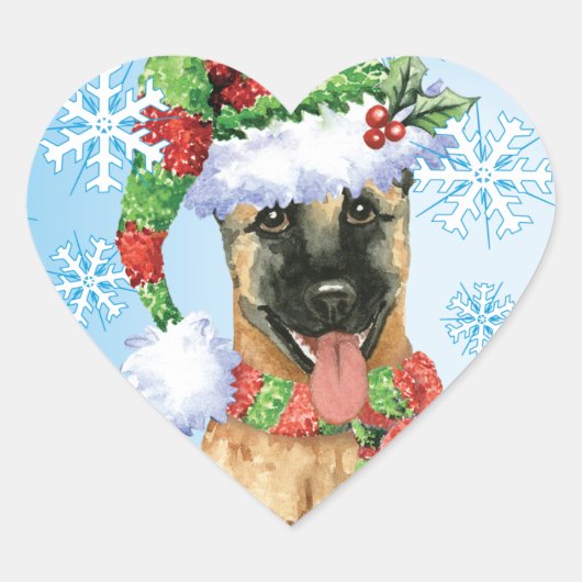 Happy Howlidays Belgium Malinois Herz-Aufkleber (Vorderseite)
