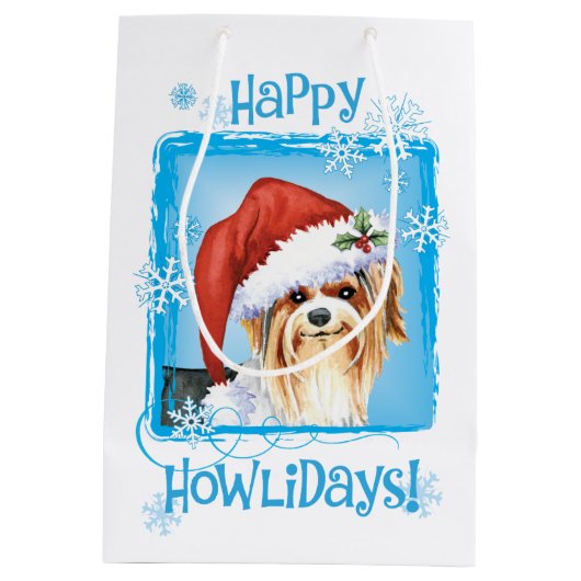 Happy Howlidays Biewer Terrier Medium Geschenktasc Mittlere Geschenktüte (Rückseite)