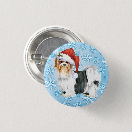 Happy Howlidays Biewer Terrier Pinback Button (Vorne & Hinten)