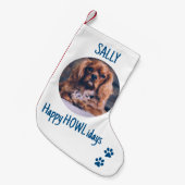 Happy HOWLidays Blue Christmas Pet Foto Kleiner Weihnachtsstrumpf (Vorderansicht (hängend))