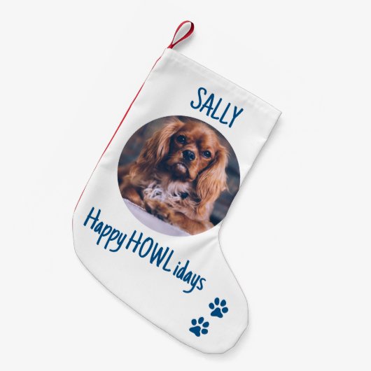Happy HOWLidays Blue Christmas Pet Foto Kleiner Weihnachtsstrumpf (Vorderansicht (hängend))