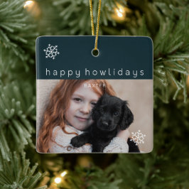 Happy Howlidays Blue Foto Dog Keramikornament