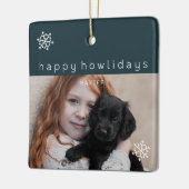 Happy Howlidays Blue Foto Dog Keramikornament (Links)