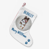 Happy HOWLidays Blue Gray Christmas Pet Foto Kleiner Weihnachtsstrumpf (Vorderansicht (hängend))