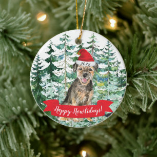 Happy Howlidays Border Terrier Dog Weihnachten Keramik Ornament