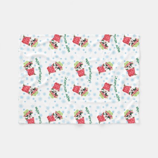 Happy Howlidays Boston Terrier Fleecedecke (Vorderseite (Horizontal))