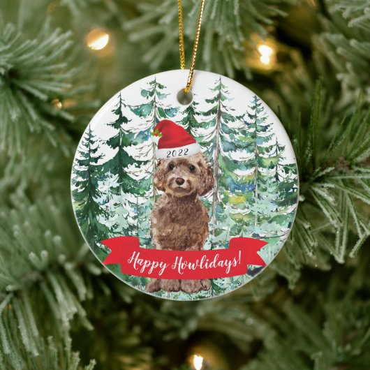 Happy Howlidays Brown Cockapoo Dog Christmas Ornam Keramik Ornament (Baum)