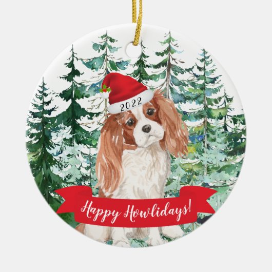 Happy Howlidays Cavalier King Charle Dog Weihnacht Keramik Ornament (Vorne)