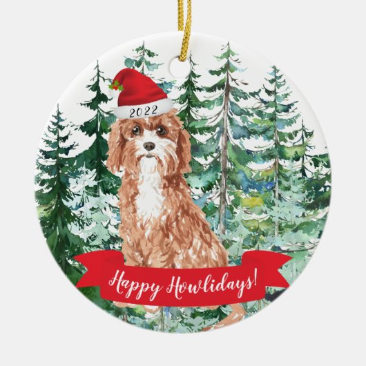 Happy Howlidays Cavapoo Dog Weihnachtsschmuck (Vorne)