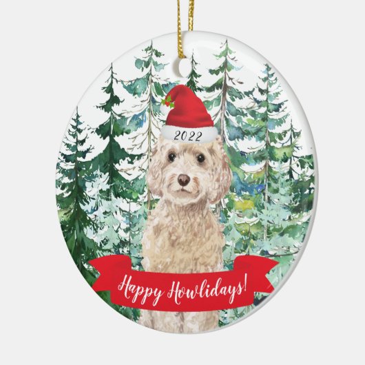 Happy Howlidays Champagne Cockapoo Dog Christmas O Keramik Ornament (Links)