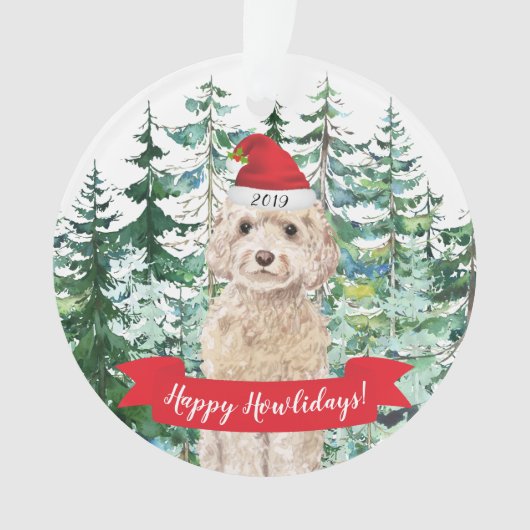 Happy Howlidays Champagne Cockapoo Dog Weihnachten Ornament (Vorderseite)