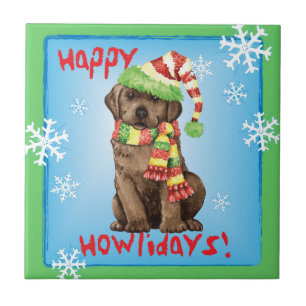 Happy Howlidays Chocolate Labrador Fliese