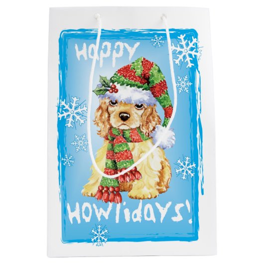 Happy Howlidays Cocker Spaniel Mittlere Geschenktüte (Vorderseite)
