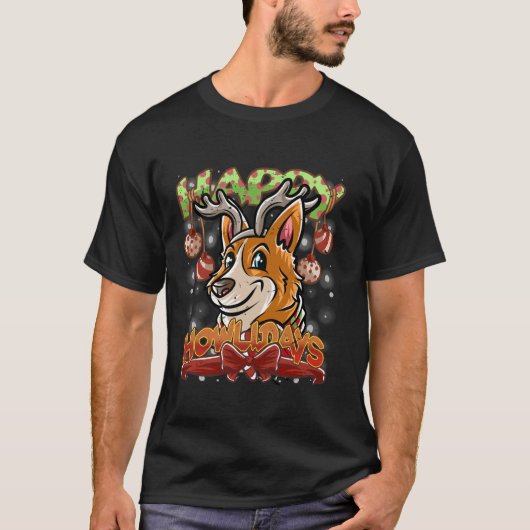 Happy Howlidays Corgi Reindeer Dog Christmas Dogs T-Shirt (Vorderseite)