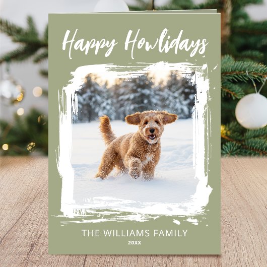Happy Howlidays Dog 2 Photo Christmas Green Modern Karte