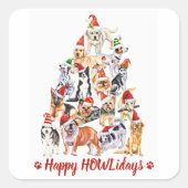 Happy HOWLidays Dog Lover Christmas Tree Hunde Quadratischer Aufkleber (Vorderseite)