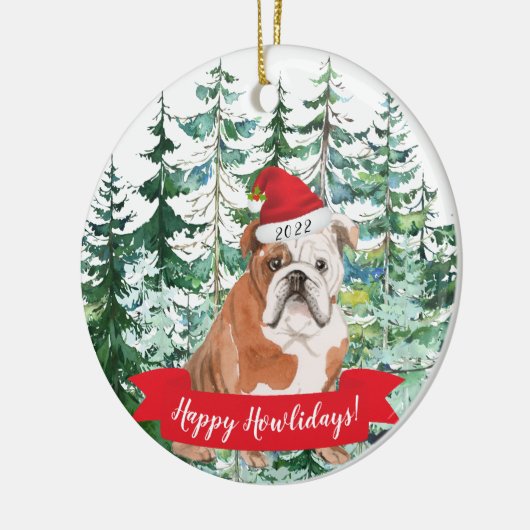 Happy Howlidays English Bulldog Dog Christmas Orna Keramik Ornament (Links)
