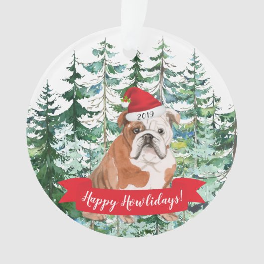 Happy Howlidays English Bulldog Hund Weihnachten Ornament (Vorderseite)