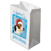 Happy Howlidays English Foxhound Mittlere Geschenktüte (Rückseite Schrägansicht)